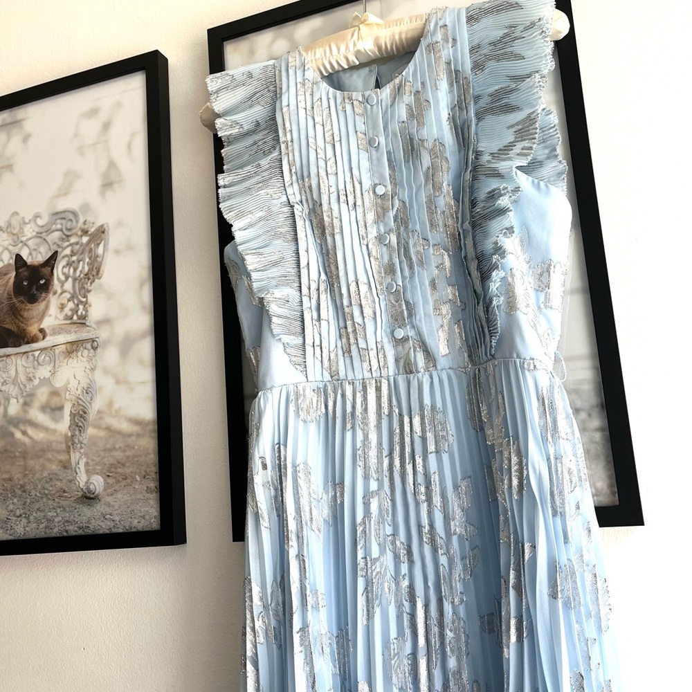 Self-Portrait Blue and Silver Flutter Sleeve Gown - Picture 6 of 7